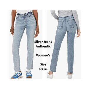 Silver Jeans Authentic 8x31 Curvy High Slim Straight Women's Light Wash Denim